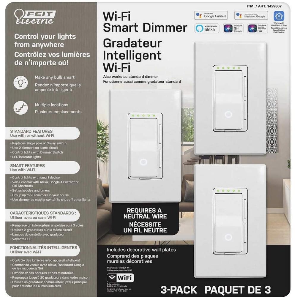 Feit Electric Wi-Fi Smart Dimmer 2-Pack Alexa Siri & Google