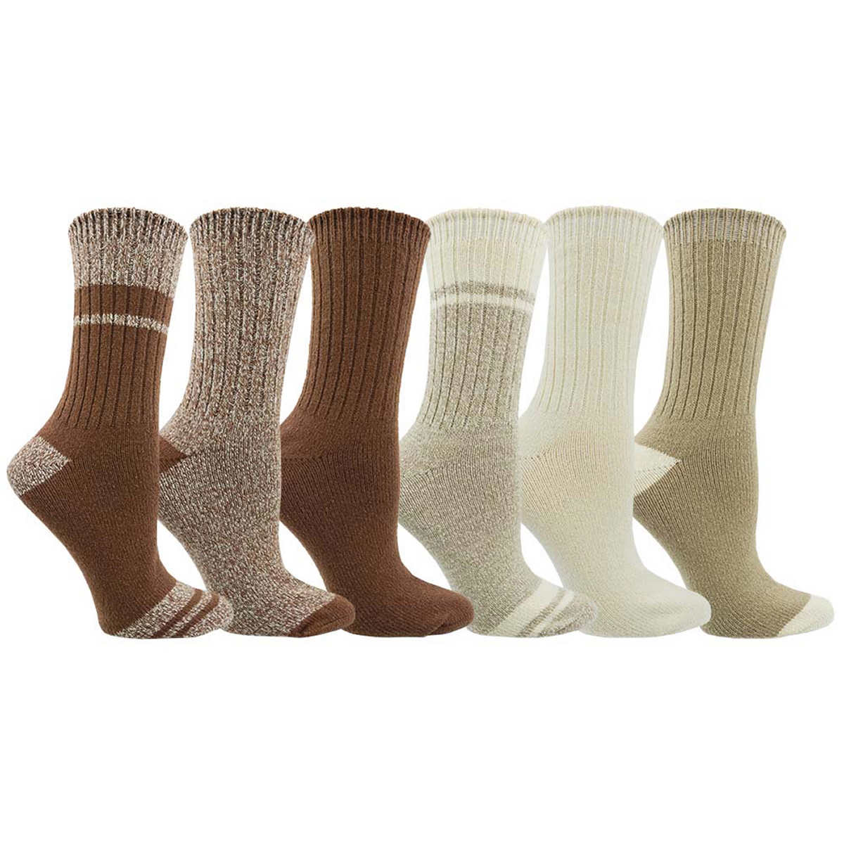 Roots - Ladies Cozy Crew Socks, 6 Pairs, Pink/Grey