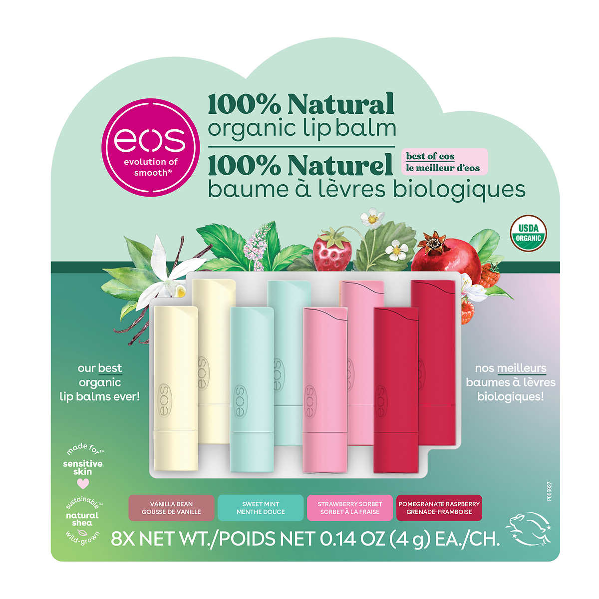 Eos - Baume à Lèvres 100% Naturel Et Biologique, Paquet De 8 Bâtons ...