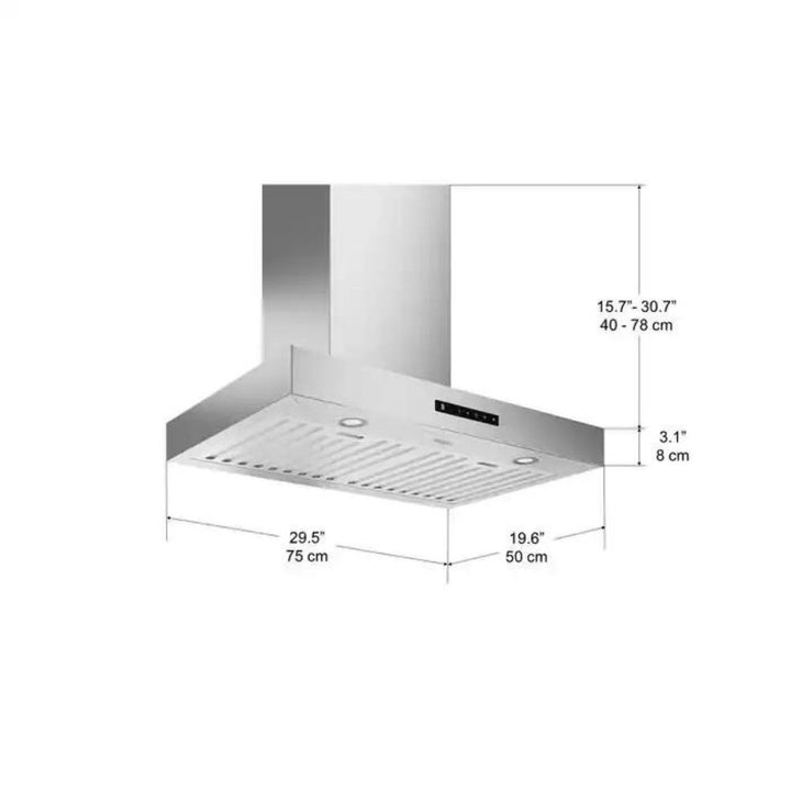 Ancona - Hotte de cuisinière rectangulaire à fixation murale de 30 po