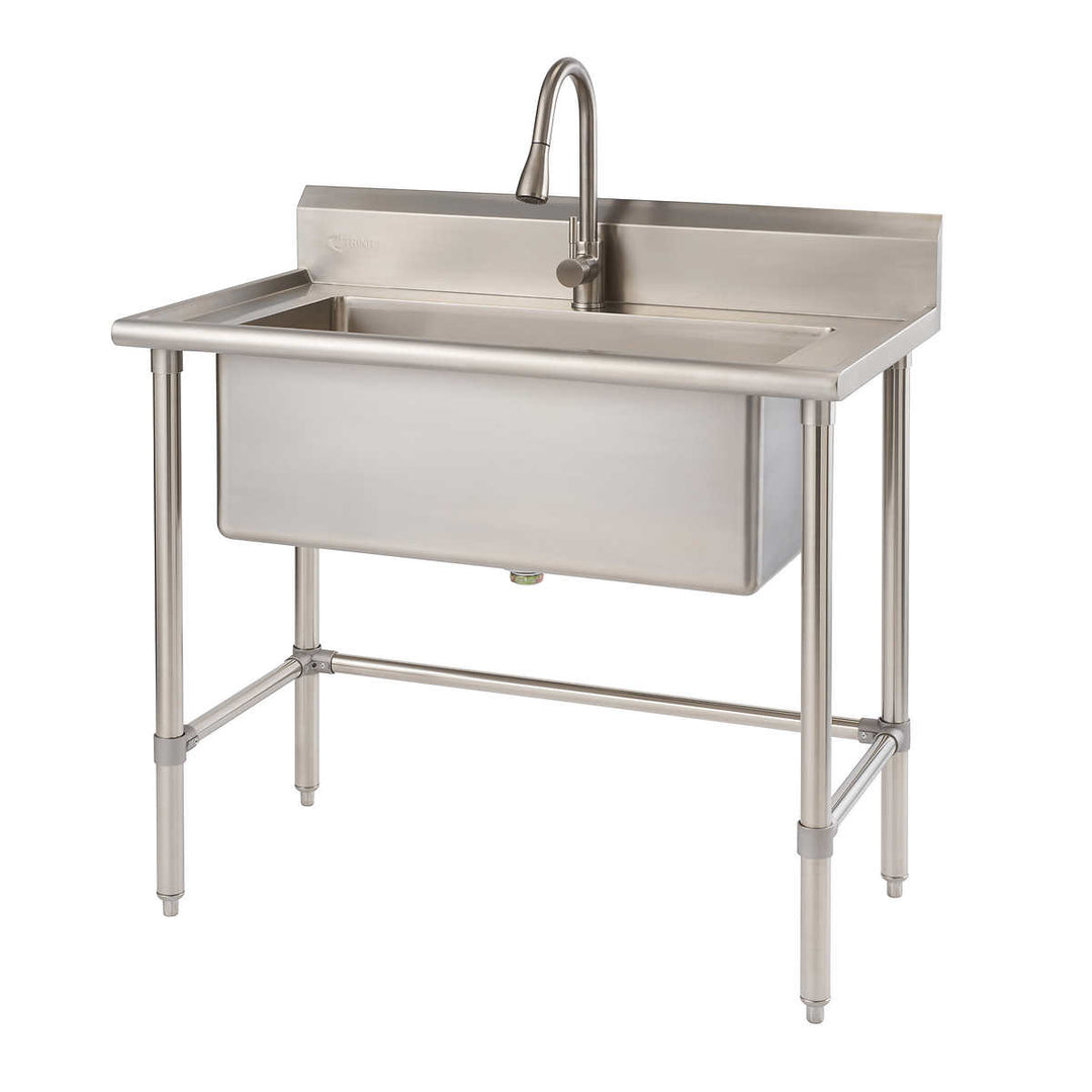 TRINITY 32” x 16” Stainless Steel Utility Sink with Pull-Out Faucet