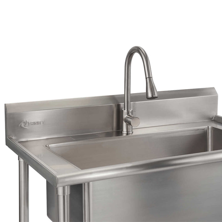 TRINITY 32” x 16” Stainless Steel Utility Sink with Pull-Out Faucet