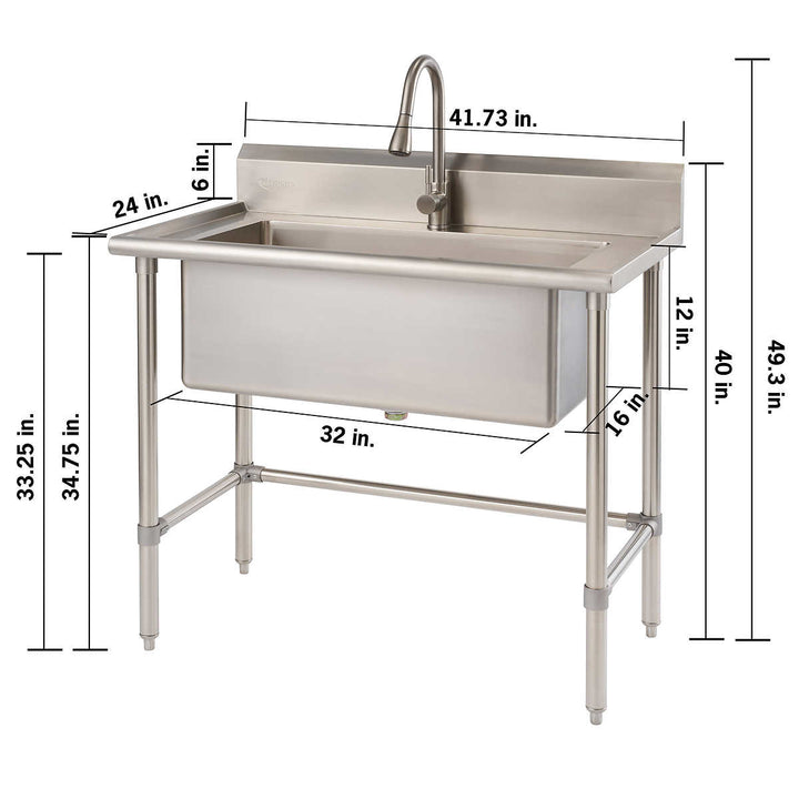 TRINITY 32” x 16” Stainless Steel Utility Sink with Pull-Out Faucet