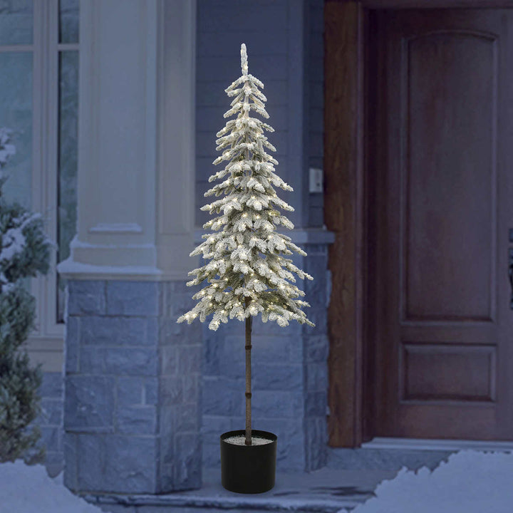 Arbre alpin floqué en pot de 1,8 m (6 pi) avec lumières