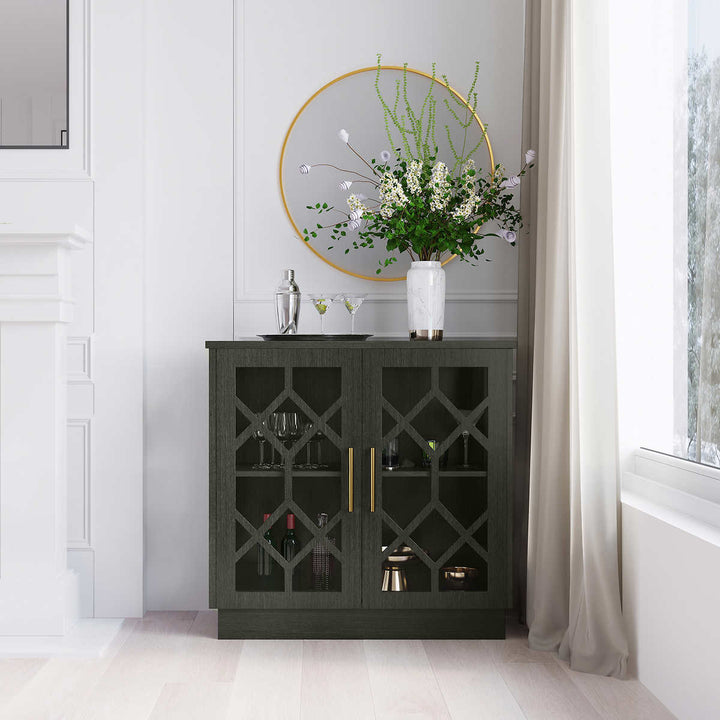 Loxley Rowe - Ari armoire d'appoint avec portes en verre, gris orageux