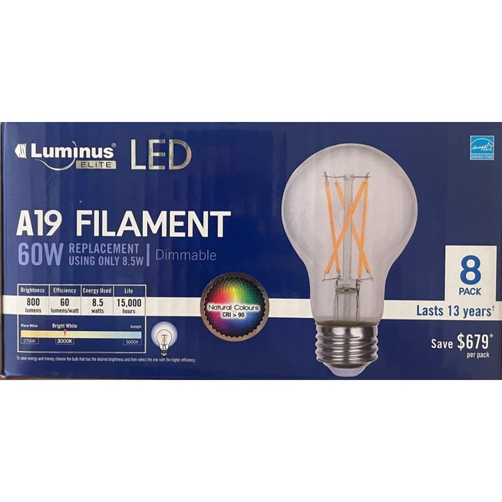 Luminus LED 8.5 W Dimmable A19 Energy Star Light Bulb - 8-Pack