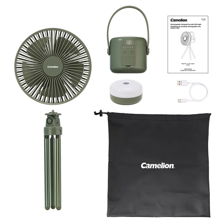 Camelion - Ventilateur de camping rechargeable avec lampe à DEL