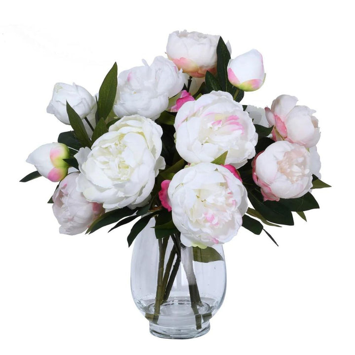 CGH - Assortiment de pivoines artificiels avec vase en verre