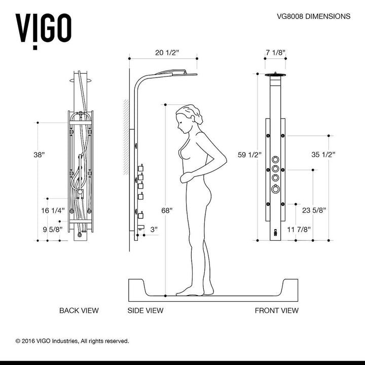 VIGO – Colonne de douche Mateo avec pomme de douche ronde à jet de pluie