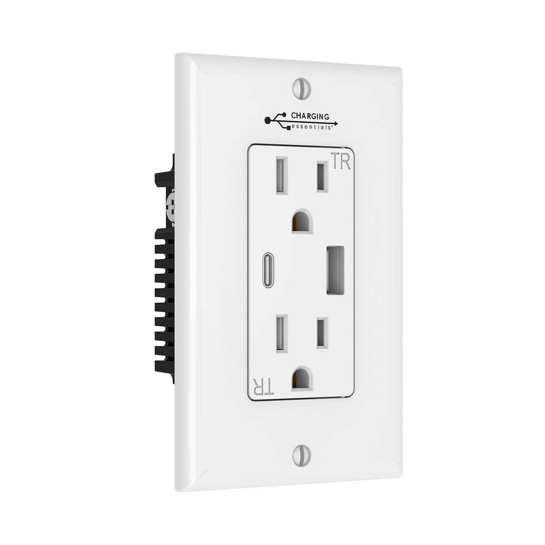 Charging Essentials - Tamper Resistant Wall Outlet with USB A &amp; C, 2-Pack