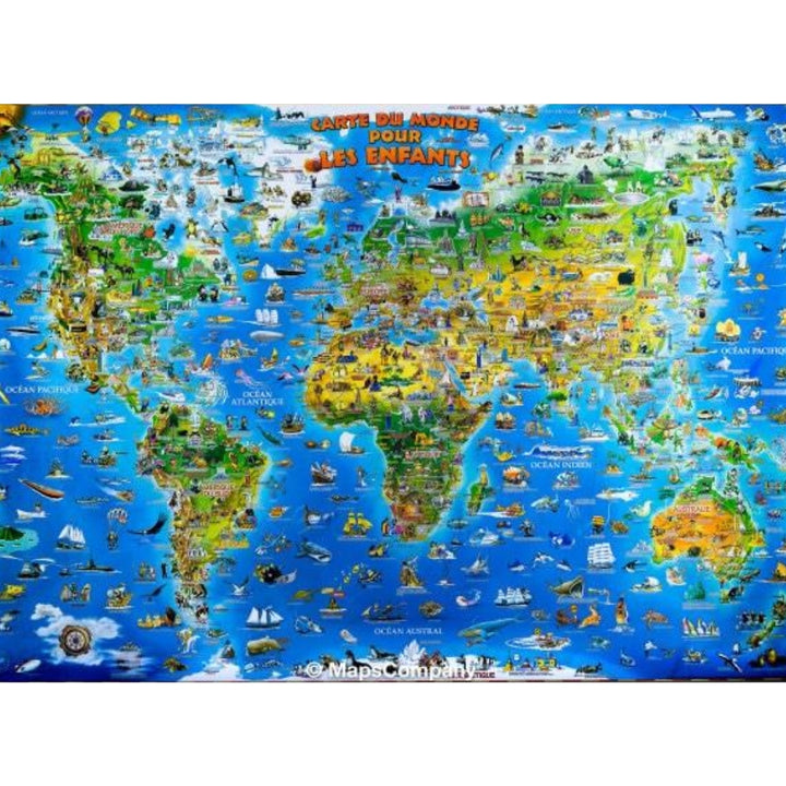 Dino's - Illustrated wall map for children (laminated) - The World - 137 x 100 cm