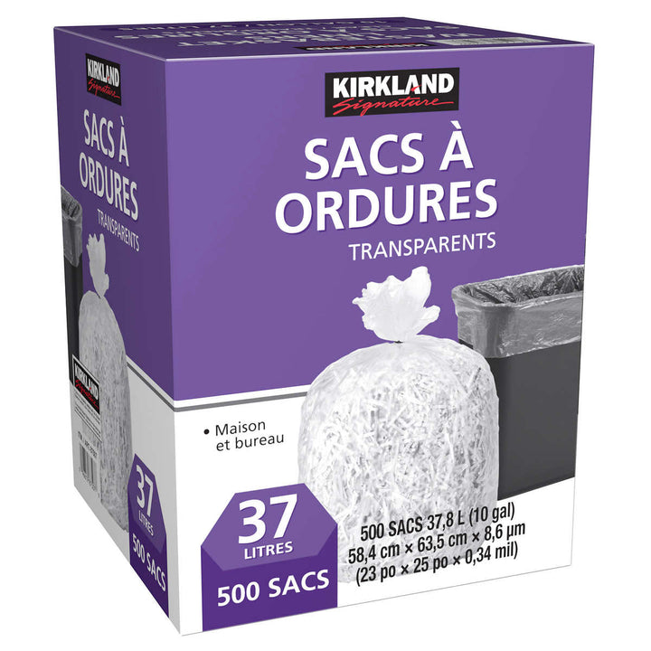 Kirkland Signature 10-Gallon Wastebasket Liner Bags - 500-Pack