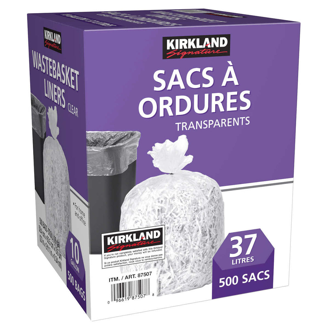 Kirkland Signature 10-Gallon Wastebasket Liner Bags - 500-Pack